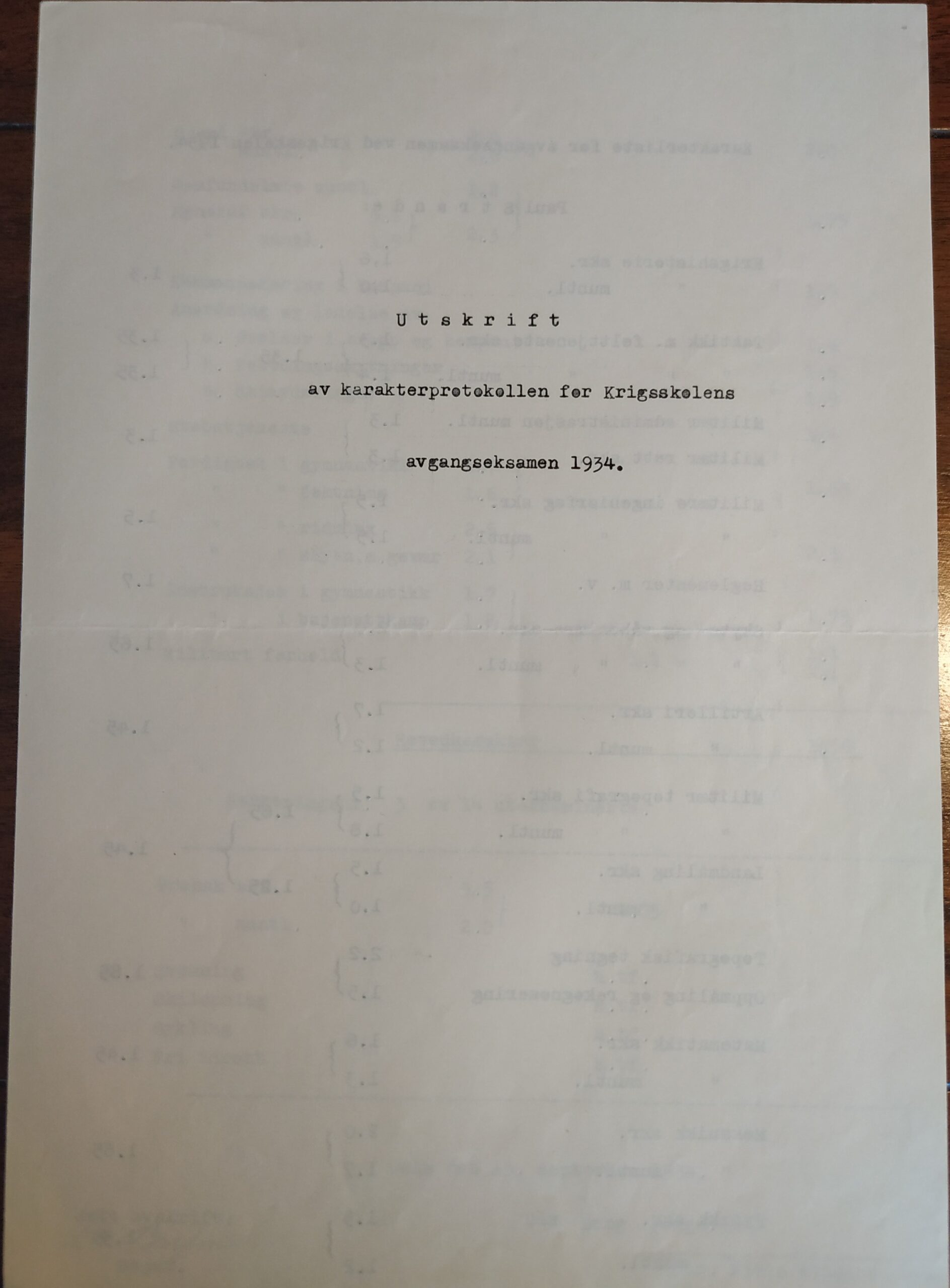 Avgangseksamen Krigsskolen, side 1 Avgangseksamen Krigsskolen, side 1