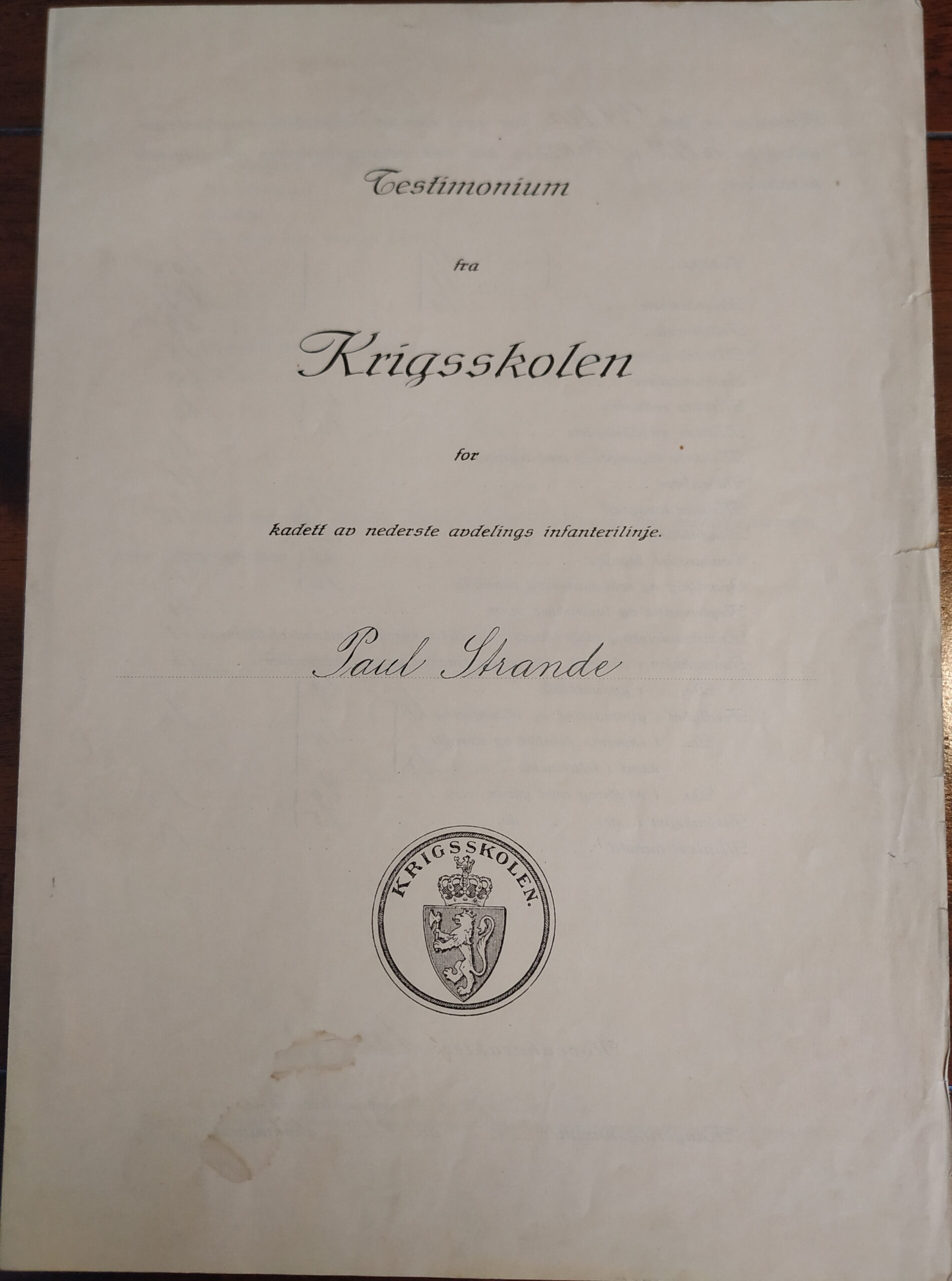 Krigsskolen nederste avdeling, side 1 Krigsskolen nederste avdeling, side 1